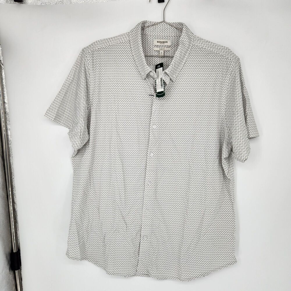 Bonobos Men's Light Grey XL Jersey Riviera Short Sleeve Slim Fit Shirt NWOT